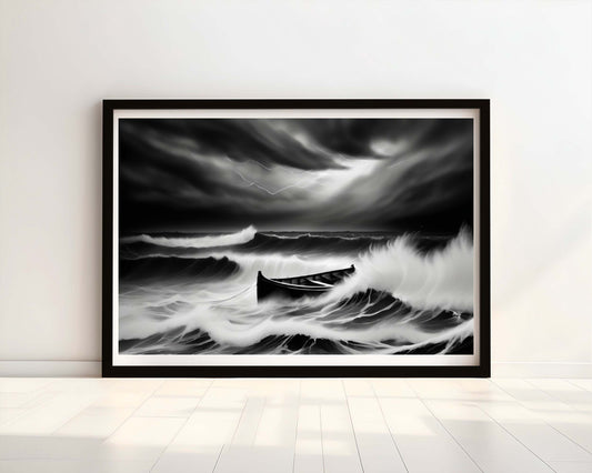 "Endurance: A Boat's Journey" Black and White Wooden Boat Watercolour Print.