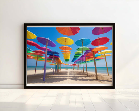 "Beachside Palette: Parasols in Full Bloom" Watercolour Print.