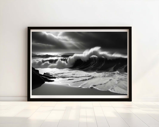 "Echoes of the Shore" Black and White Watercolour Print.