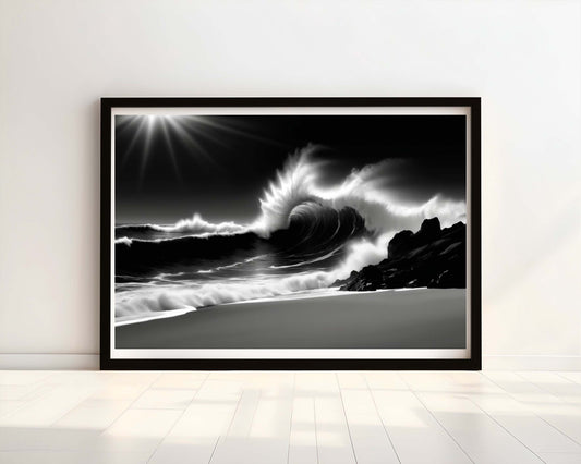 "Eternal Waves" Black and White Watercolour Print.