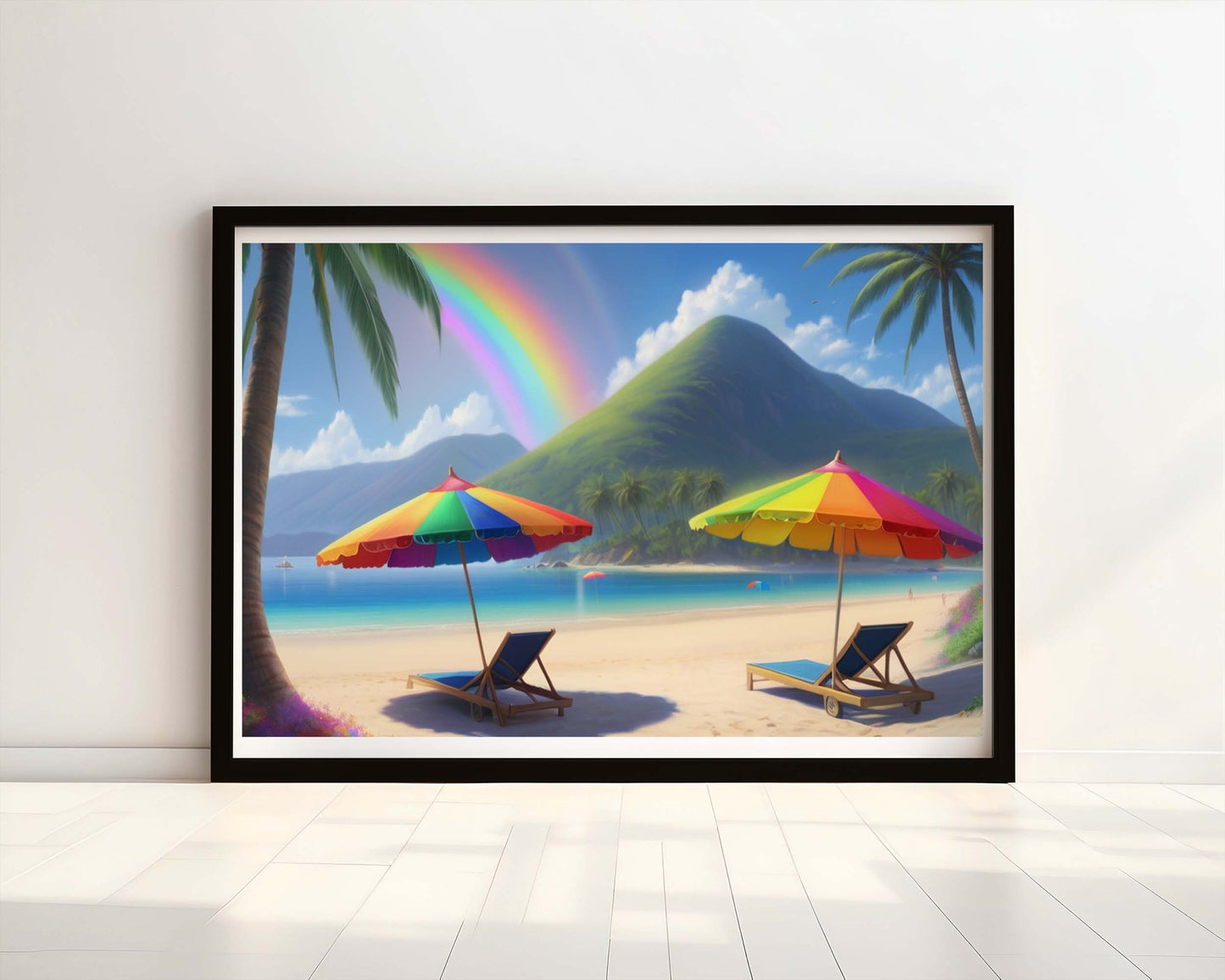 "Vibrant Shade: A Beach Scape of Colour" Watercolour Print.